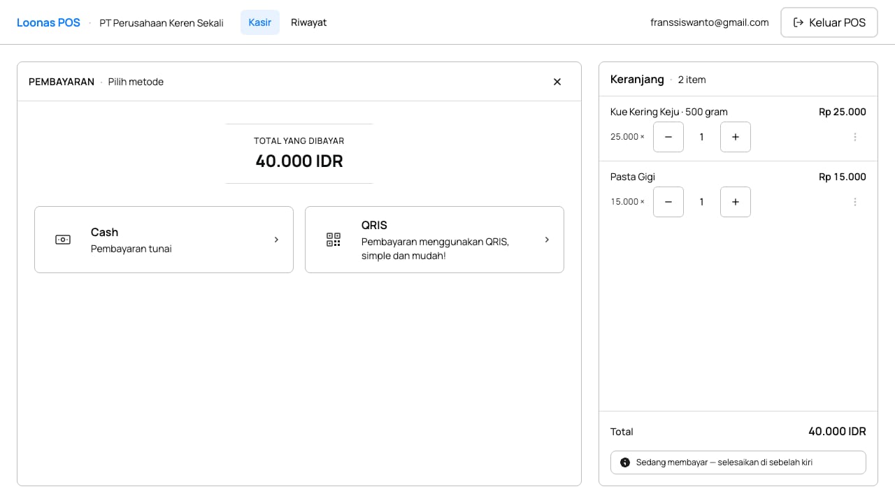 Pilih metode pembayaran Cash atau QRIS