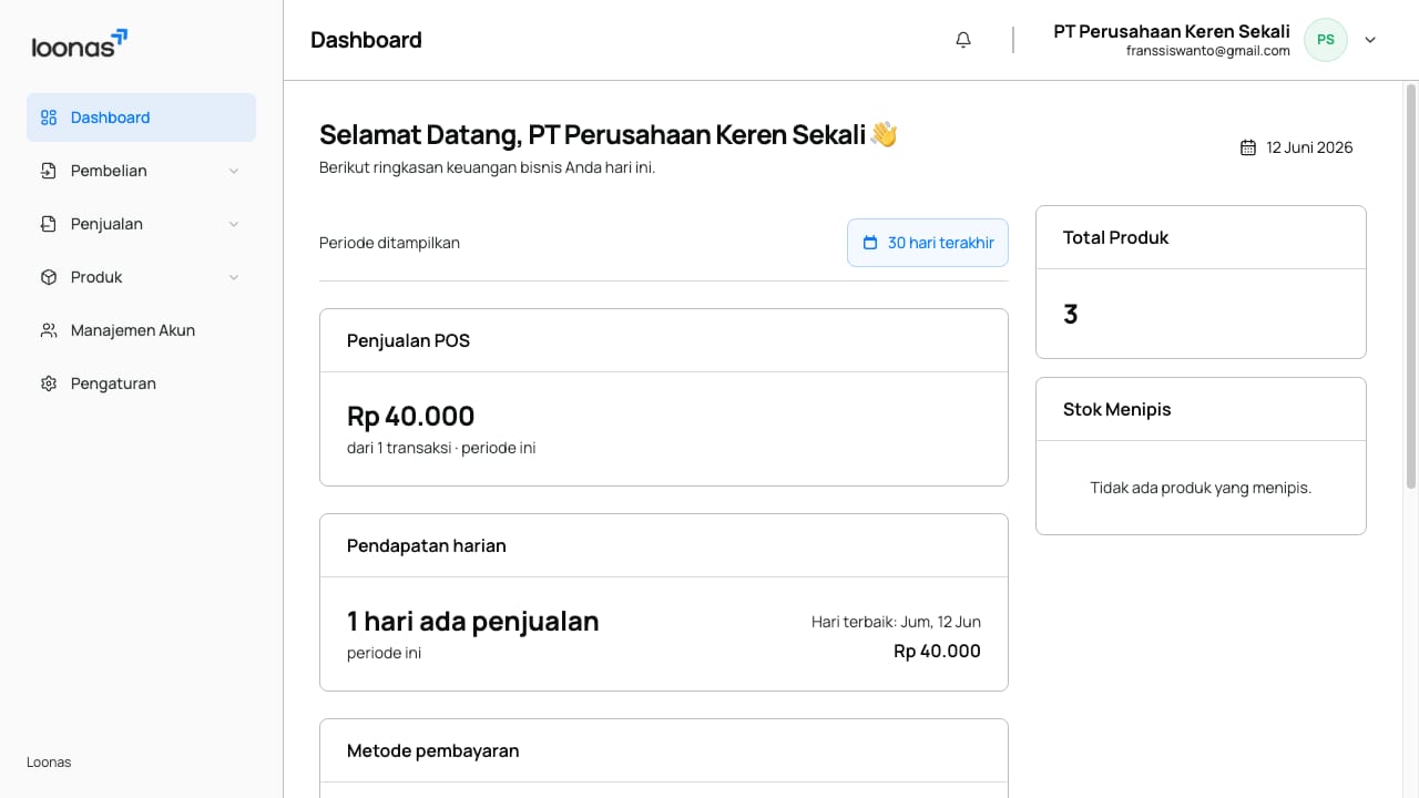 Ringkasan penjualan dan laporan POS Loonas