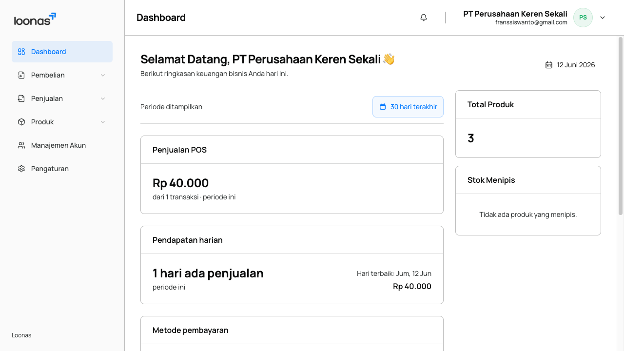 Ringkasan penjualan dan laporan POS Loonas